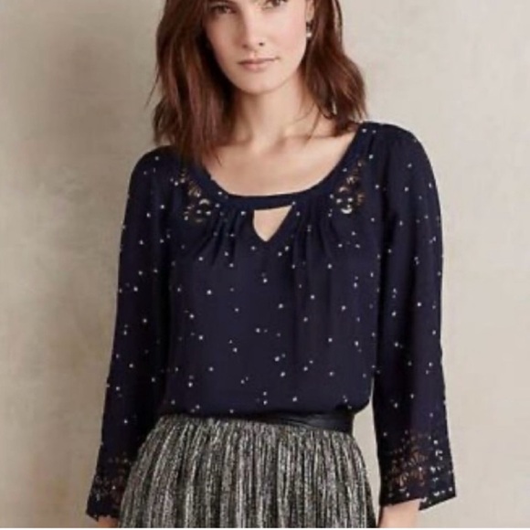 Maeve Tops - Maeve Anthropologie Navy Stay Die Cut Blouse Size 6